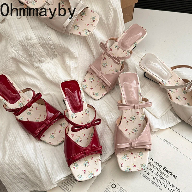 Summer Wedges Heel Women Slippers Fashion Open Toe Butterfly-knot Ladies Dress Slides Lazy Shoes