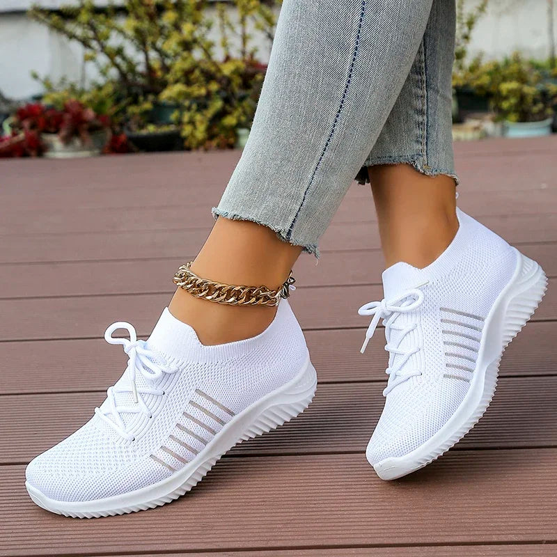 Zoki Breathable White Sneakers for Women Summer 2025 Thick Sole Knitting Sport Shoes Woman Comfort Slip On Tennis Running Shoes