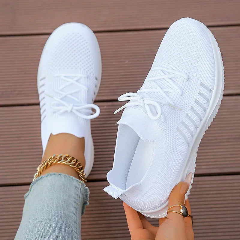 Zoki Breathable White Sneakers for Women Summer 2025 Thick Sole Knitting Sport Shoes Woman Comfort Slip On Tennis Running Shoes