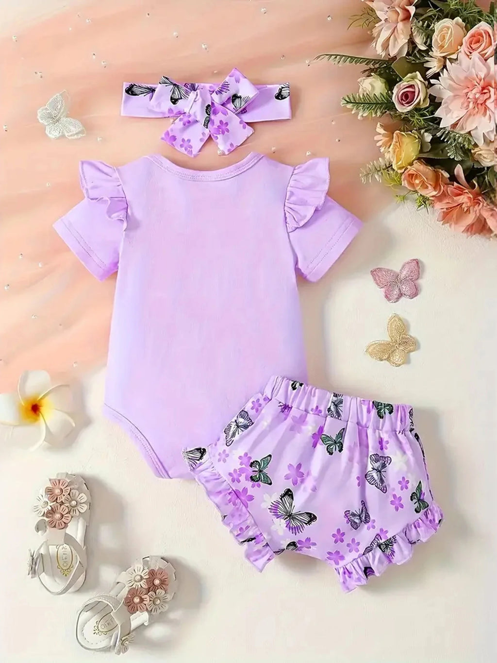 Toddler Girl Floral Print Dress Sleeveless Ruffle Hem Elastic Waist Bow Headband 3 Piece Outfit Set for Summer