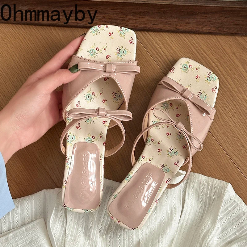 Summer Wedges Heel Women Slippers Fashion Open Toe Butterfly-knot Ladies Dress Slides Lazy Shoes