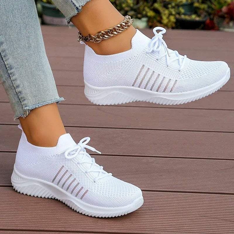 Zoki Breathable White Sneakers for Women Summer 2025 Thick Sole Knitting Sport Shoes Woman Comfort Slip On Tennis Running Shoes