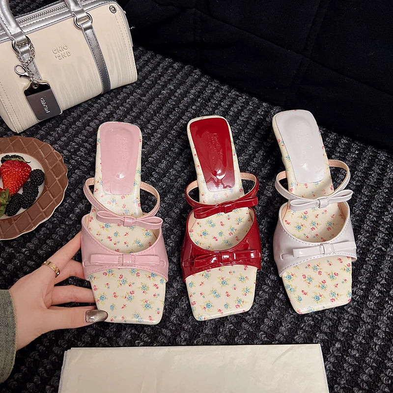 Summer Wedges Heel Women Slippers Fashion Open Toe Butterfly-knot Ladies Dress Slides Lazy Shoes