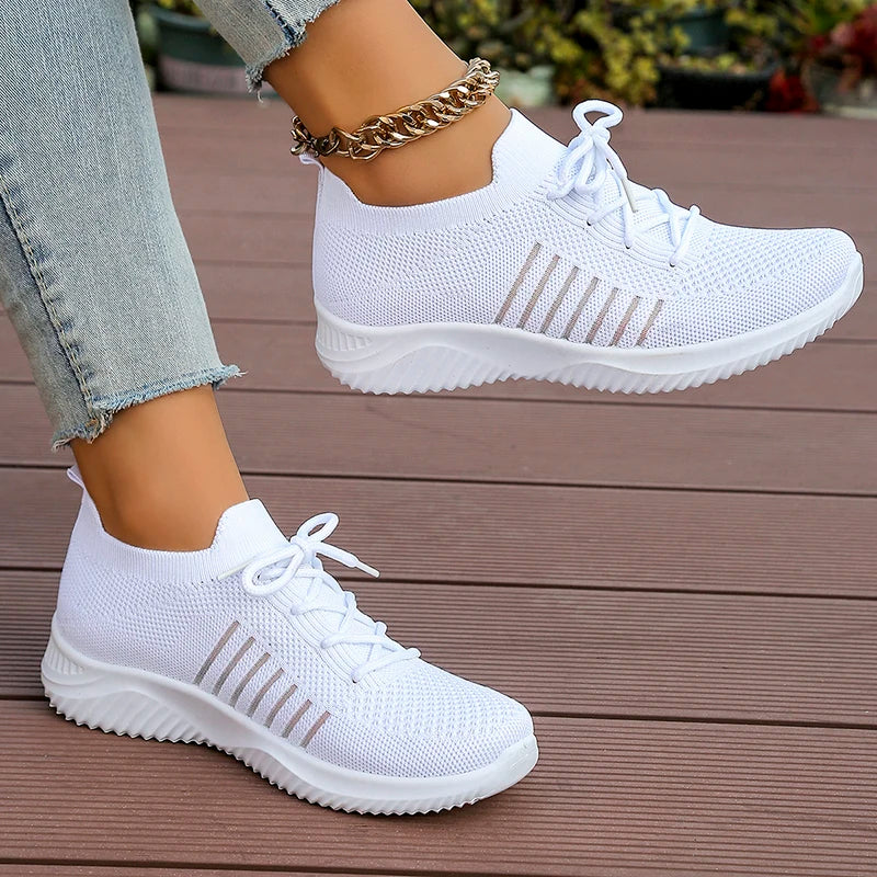 Zoki Breathable White Sneakers for Women Summer 2025 Thick Sole Knitting Sport Shoes Woman Comfort Slip On Tennis Running Shoes