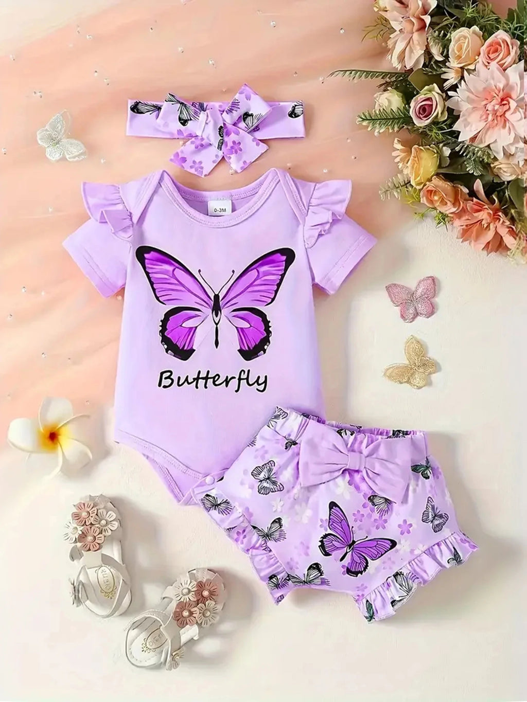 Toddler Girl Floral Print Dress Sleeveless Ruffle Hem Elastic Waist Bow Headband 3 Piece Outfit Set for Summer