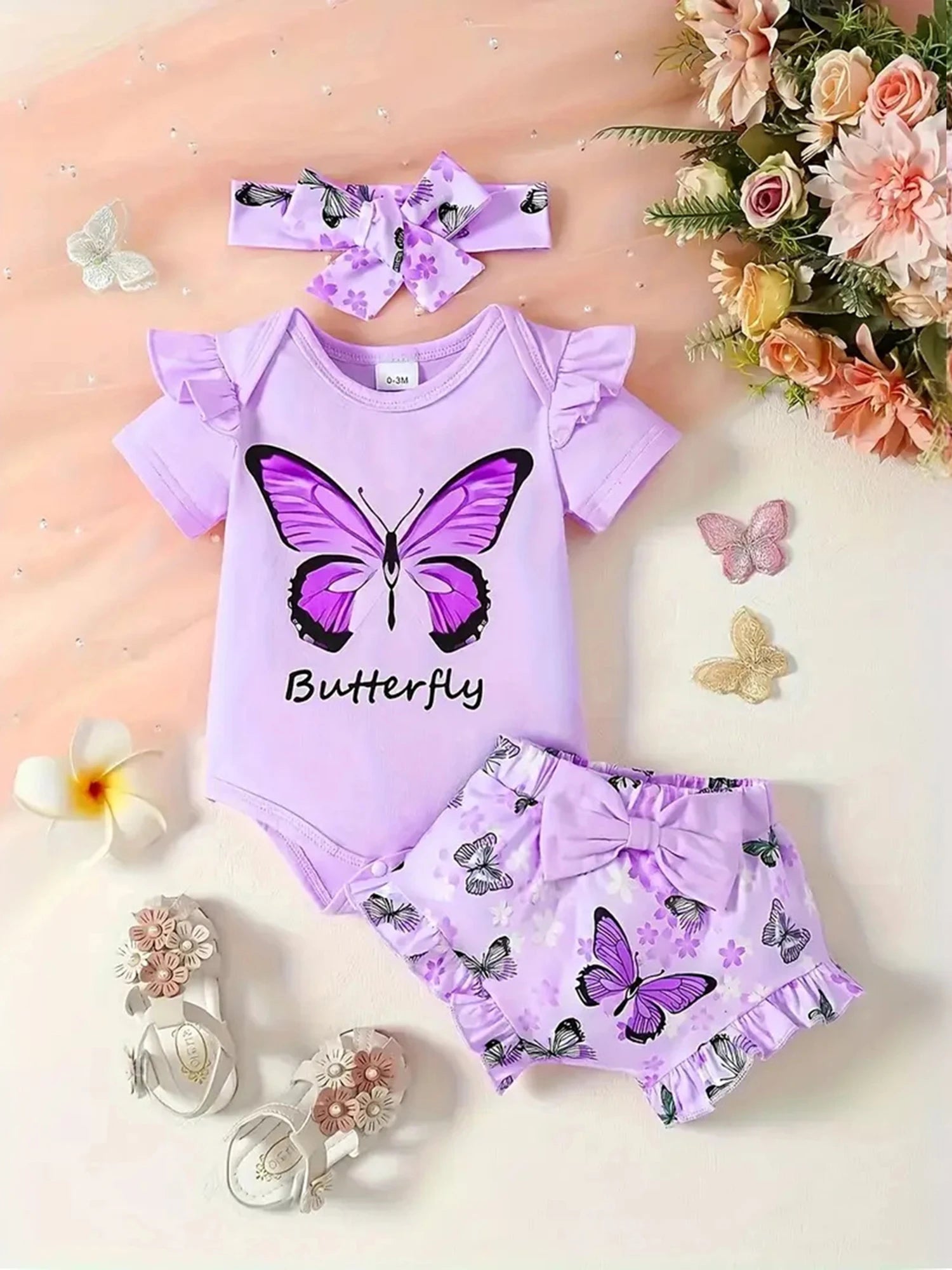 Toddler Girl Floral Print Dress Sleeveless Ruffle Hem Elastic Waist Bow Headband 3 Piece Outfit Set for Summer