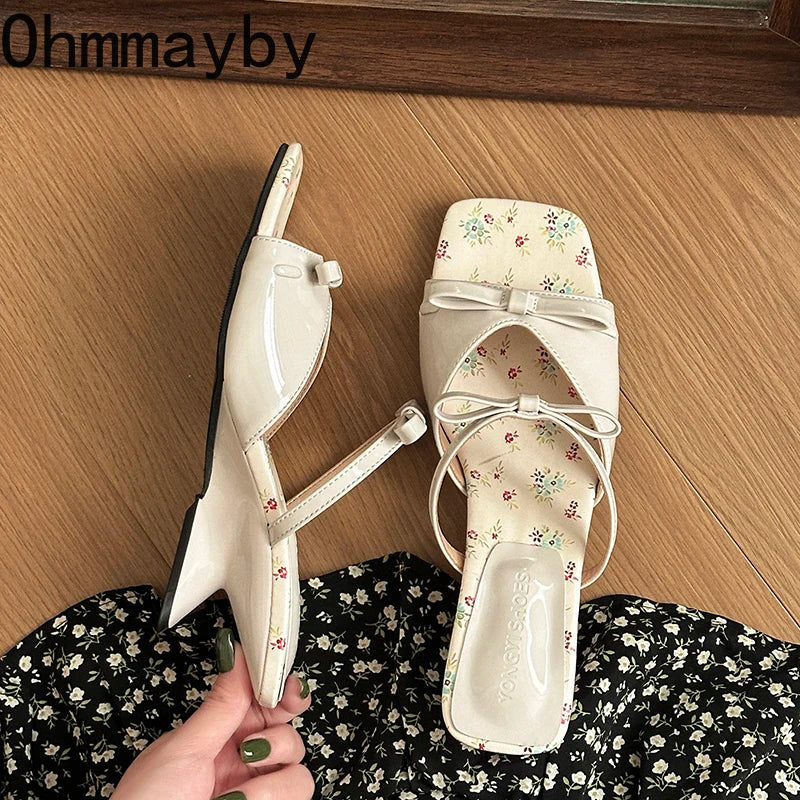 Summer Wedges Heel Women Slippers Fashion Open Toe Butterfly-knot Ladies Dress Slides Lazy Shoes