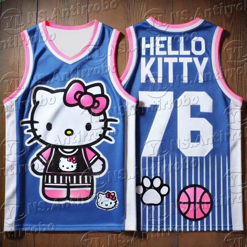 2025 Sanrio Summer New Fashionable Kawaii Hello Kitty Vest Women's Casual Shirt Street Outdoor Running Basketball Training Top