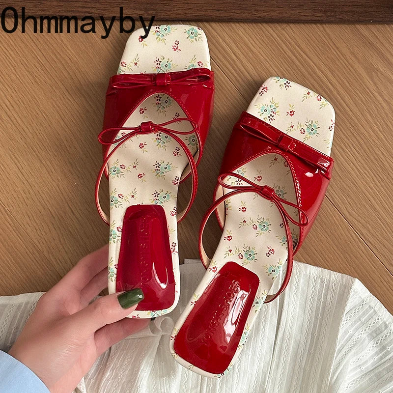 Summer Wedges Heel Women Slippers Fashion Open Toe Butterfly-knot Ladies Dress Slides Lazy Shoes