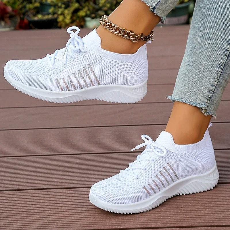 Zoki Breathable White Sneakers for Women Summer 2025 Thick Sole Knitting Sport Shoes Woman Comfort Slip On Tennis Running Shoes