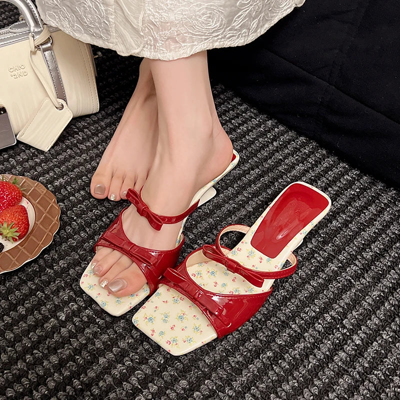 Summer Wedges Heel Women Slippers Fashion Open Toe Butterfly-knot Ladies Dress Slides Lazy Shoes