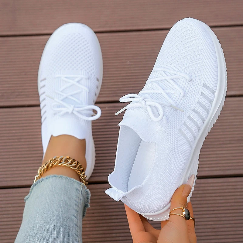 Zoki Breathable White Sneakers for Women Summer 2025 Thick Sole Knitting Sport Shoes Woman Comfort Slip On Tennis Running Shoes