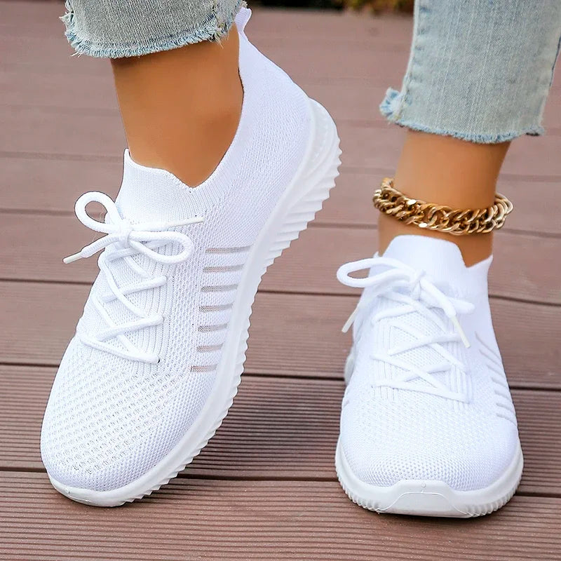 Zoki Breathable White Sneakers for Women Summer 2025 Thick Sole Knitting Sport Shoes Woman Comfort Slip On Tennis Running Shoes