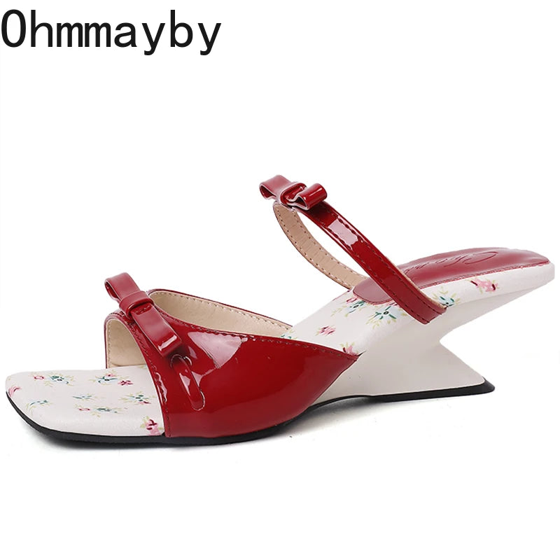 Summer Wedges Heel Women Slippers Fashion Open Toe Butterfly-knot Ladies Dress Slides Lazy Shoes