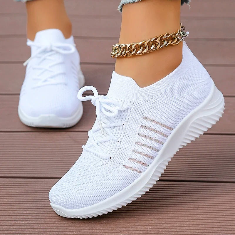 Zoki Breathable White Sneakers for Women Summer 2025 Thick Sole Knitting Sport Shoes Woman Comfort Slip On Tennis Running Shoes