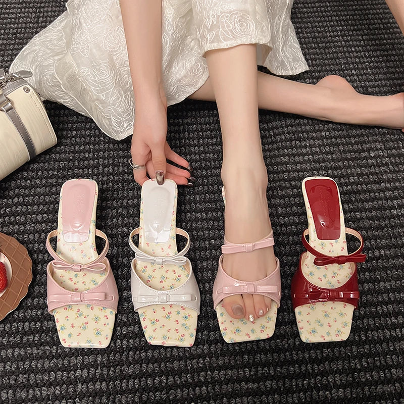 Summer Wedges Heel Women Slippers Fashion Open Toe Butterfly-knot Ladies Dress Slides Lazy Shoes