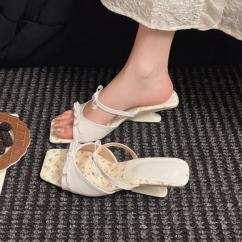 Summer Wedges Heel Women Slippers Fashion Open Toe Butterfly-knot Ladies Dress Slides Lazy Shoes